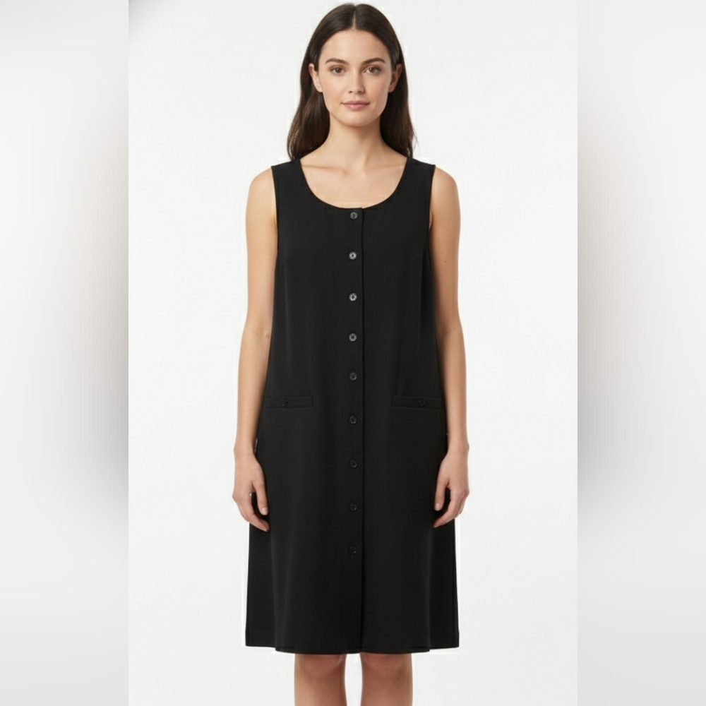 Vintage Talbots Black Pinafore Dress Mod Sleeveless Minimalist Classic 10P